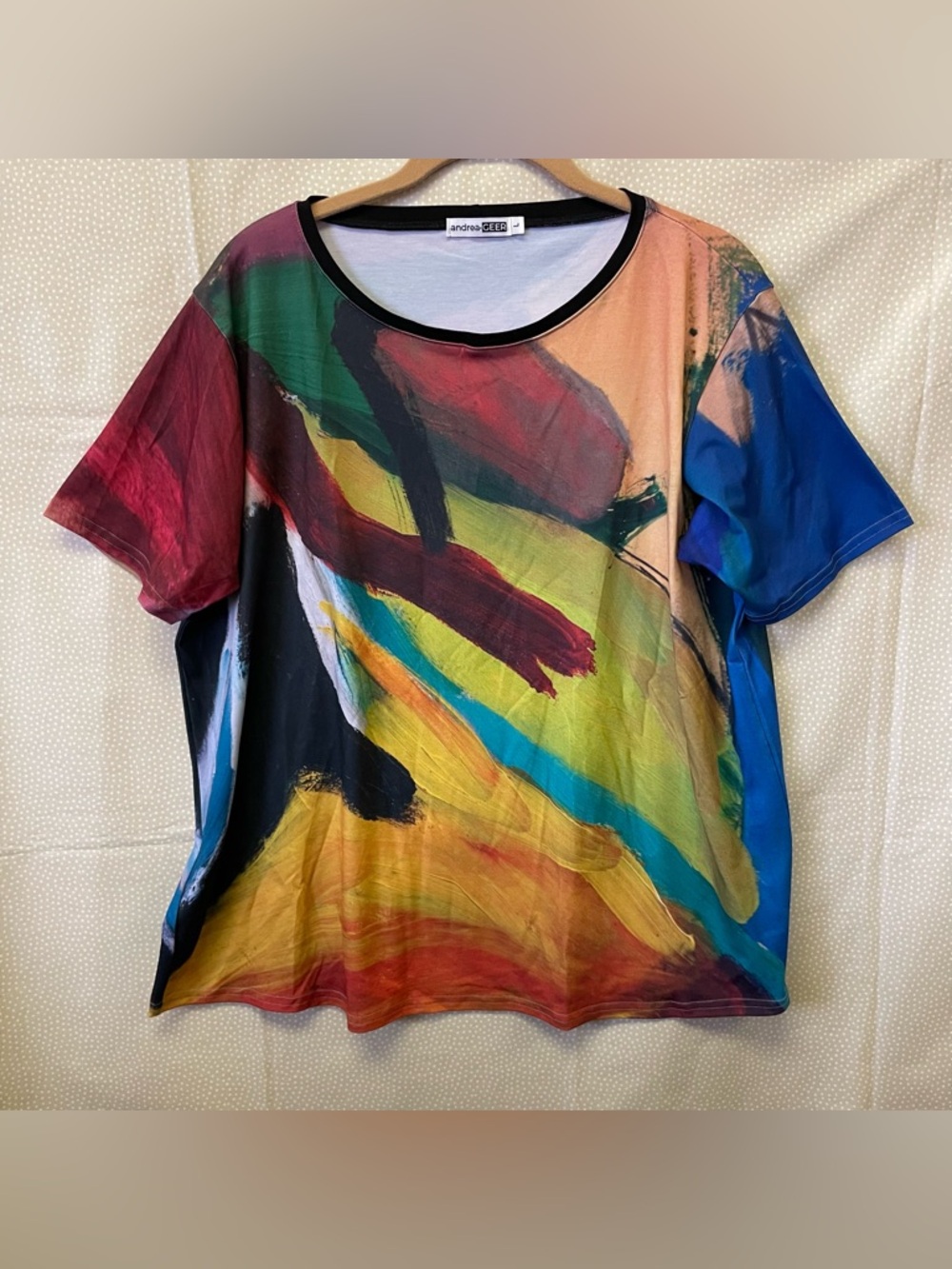 Andrea Geer Sgraffito Short Sleeve Jersey Art to Wear Tee, Multi, Size L
